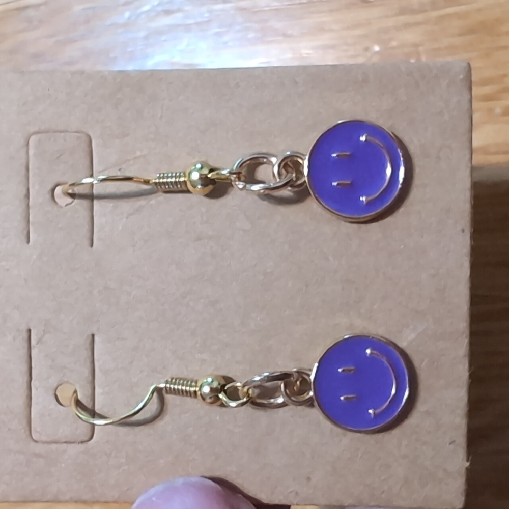 Purple Smiley Face Earrings - Picture 2 of 2